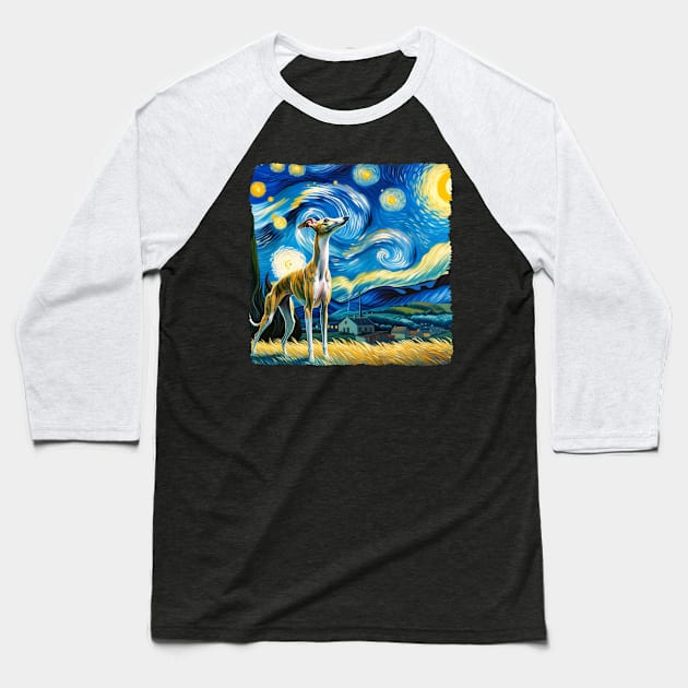 Starry Whippet Dog Portrait - Pet Portrait Baseball T-Shirt by starry_night